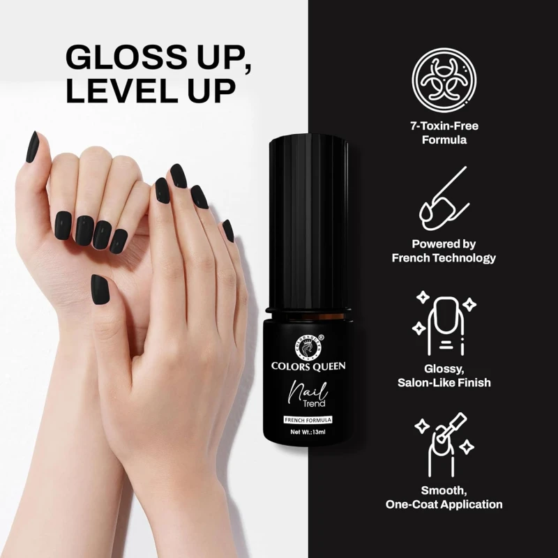 Colors Queen Nail Trend Glossy Nail Polish | Chip Resisting & Quick Drying Nail Paint with High Shine | 7 Toxin Free Formula | Vegan & Cruelty Free | Long Lasting & Vibrant Nail Paint for Women ( Power House, 13ml) - Thumbnail 3